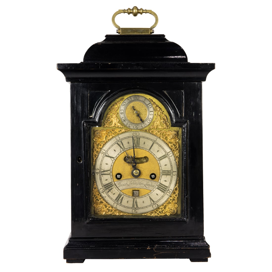 A George II gilt brass mounted ebonized wood bracket clock (1 of 5)