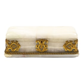 A French Renaissance Revival gilt bronze mounted white onyx glove box