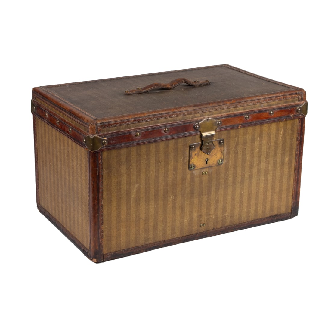 An early Louis Vuitton leather bound striped canvas case or small trunk (1 of 5)