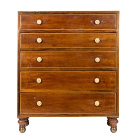 An English inlaid mahogany miniature chest of drawers