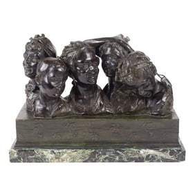 A Continental patinated bronze group of children: Murmire