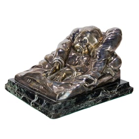 A French silvered bronze figure of a sleeping child: Le Sommeil after E. Robert