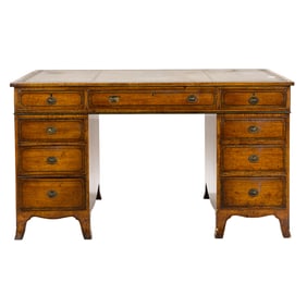 An Edwardian paint decorated kneehole desk