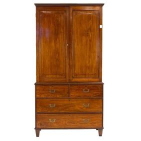An English campaign mahogany linen press