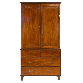 An English campaign mahogany linen press