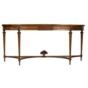 An Edwardian rosewood server, fashioned in the Louis XVI taste the demilune form above a recessed