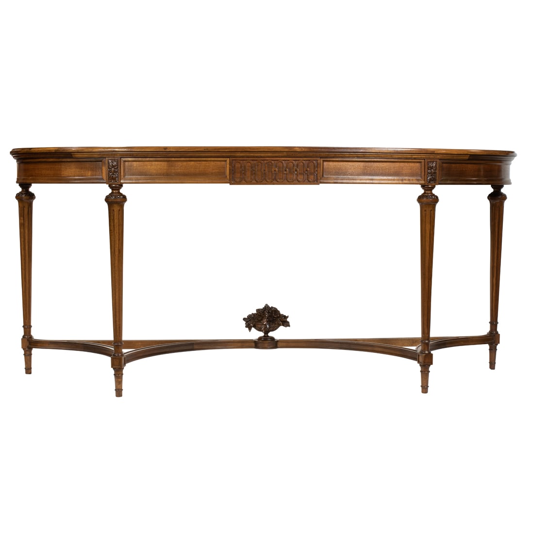 An Edwardian rosewood server, fashioned in the Louis XVI taste the demilune form above a recessed (1 of 5)