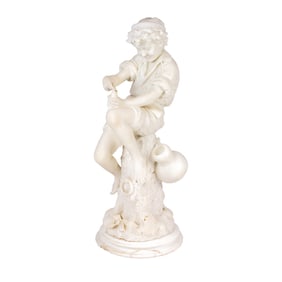 An Italian alabaster figure of a boy fishing by Lorenzo Corelli