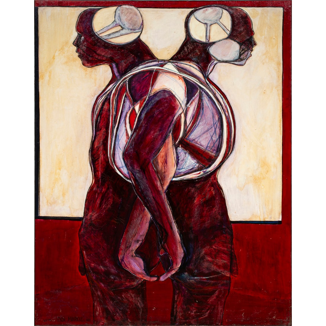 Painting, Dion Manriquez: Dion Manriquez (American, 20th century), Untitled, 1966, oil on canvas, signed and dated lower left, canvas: 48.75"h x 37"w, overall (with frame): 49.25"h x 37.75"w