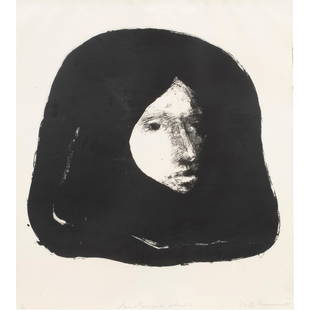 Print, Nathan Oliveira: Nathan Oliveira (American, 1928-2010), "Variation on a Head I," 1964, lithograph, pencil signed and dated lower right, titled lower center, edition 3/20, sheet: 25"h x 22"w, overall (with frame): 35.7