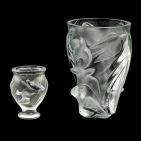 A Lalique glass Martinet and Rosine vases