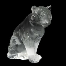 A Lalique clear and frosted glass model of a tiger