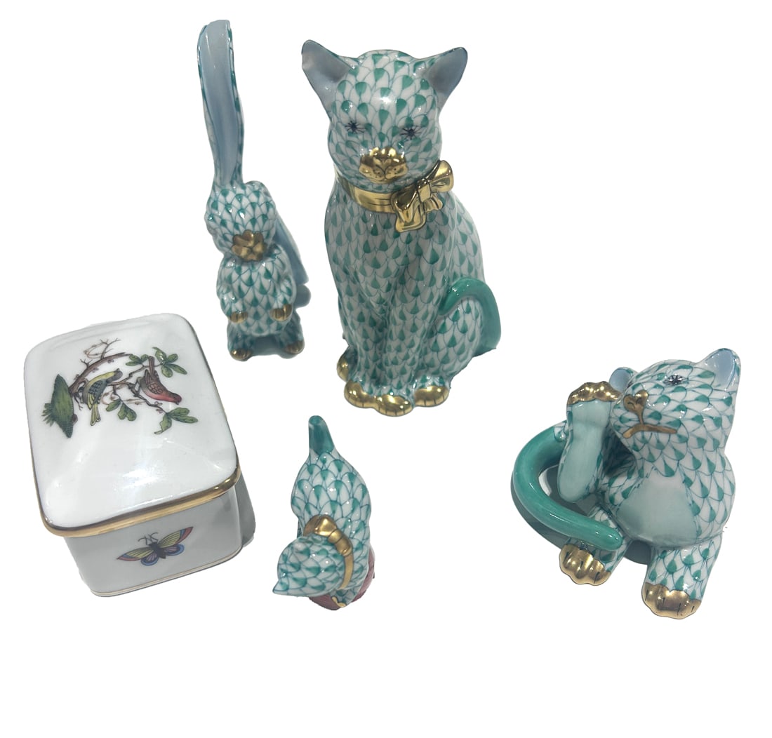 A group of Herend porcelain animals in a green net pattern (1 of 1)