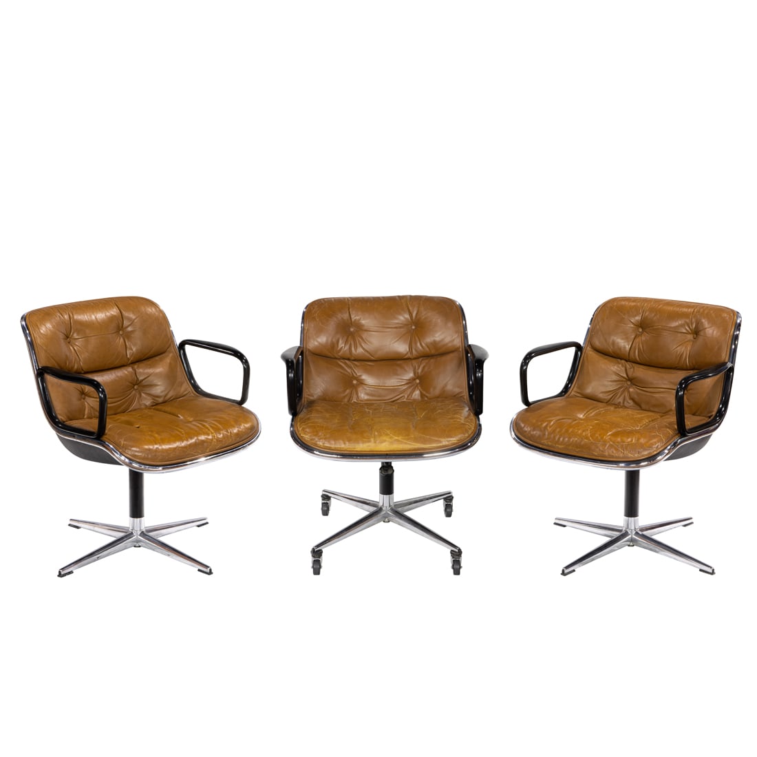 A Set of three Charles Pollack for Knoll brown leather executive chairs (1 of 7)