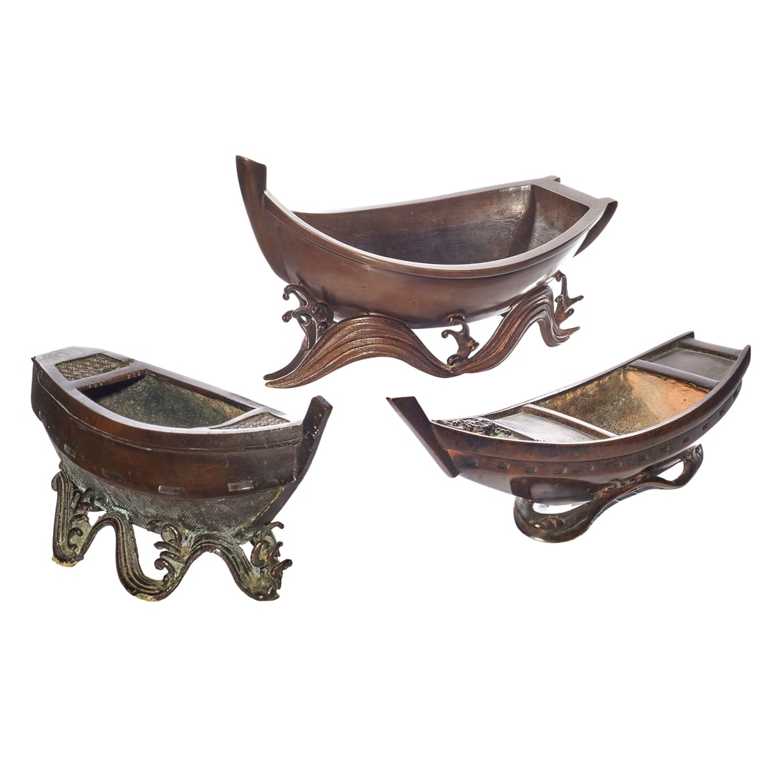 (lot of 3) Japanese bronze boat form vessels (1 of 2)