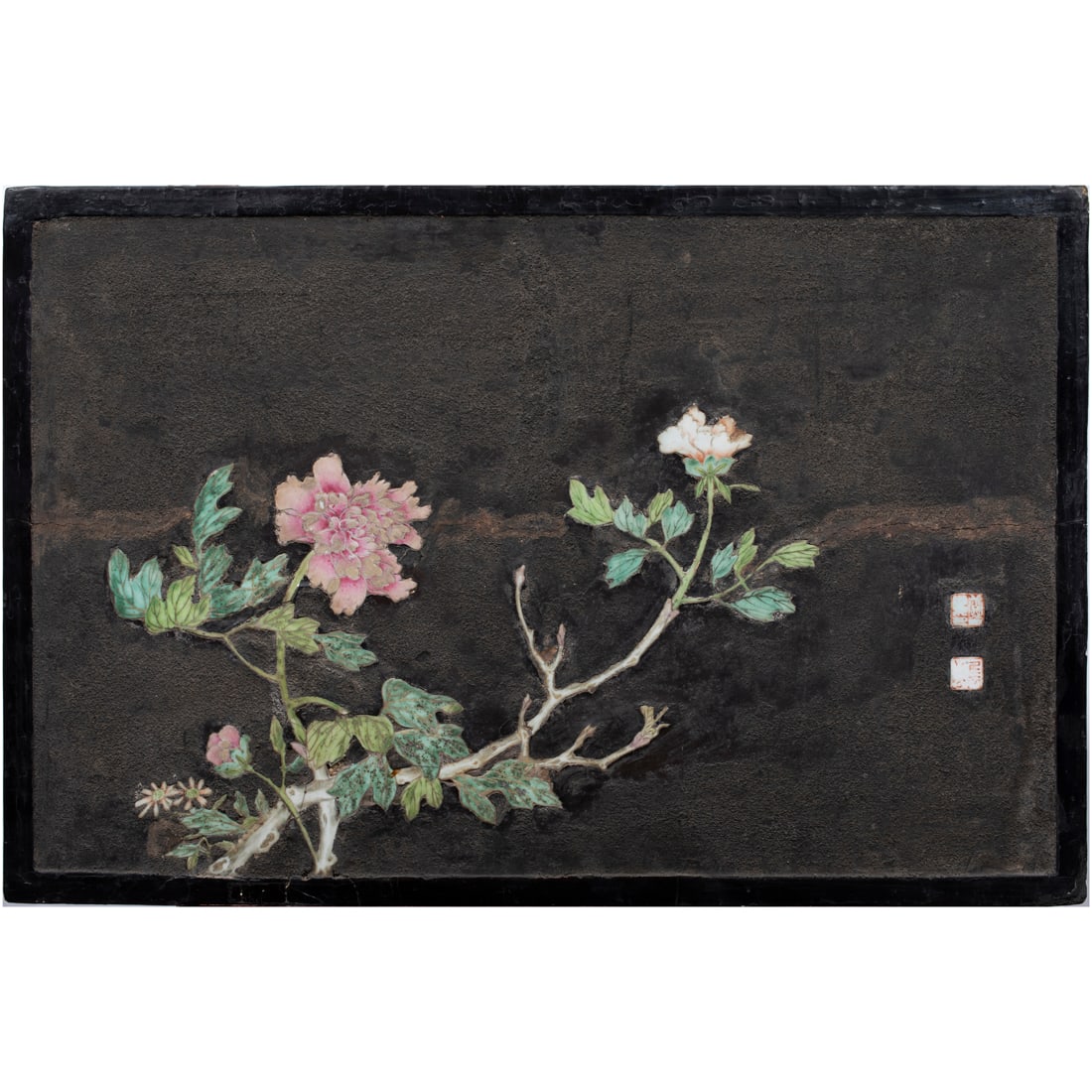 Chinese famille rose porcelain plaque (1 of 2)