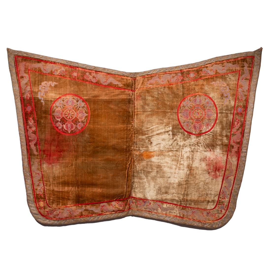 Tibetan embroidered silk yak blanket: Tibetan embroidered silk yak blanket. 35.5"h x 47.5"w.