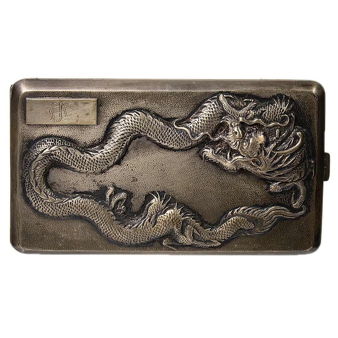A Chinese Export 'dragon' silver cigarette case, Teh Ling (1 of 5)