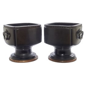 Pair of Japanese square form bronze jardinieres