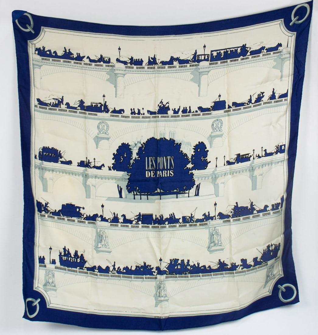 An Hermes silk scarf: Les Ponts de Paris designed by Hugo Grygkar in 1953 (1 of 1)