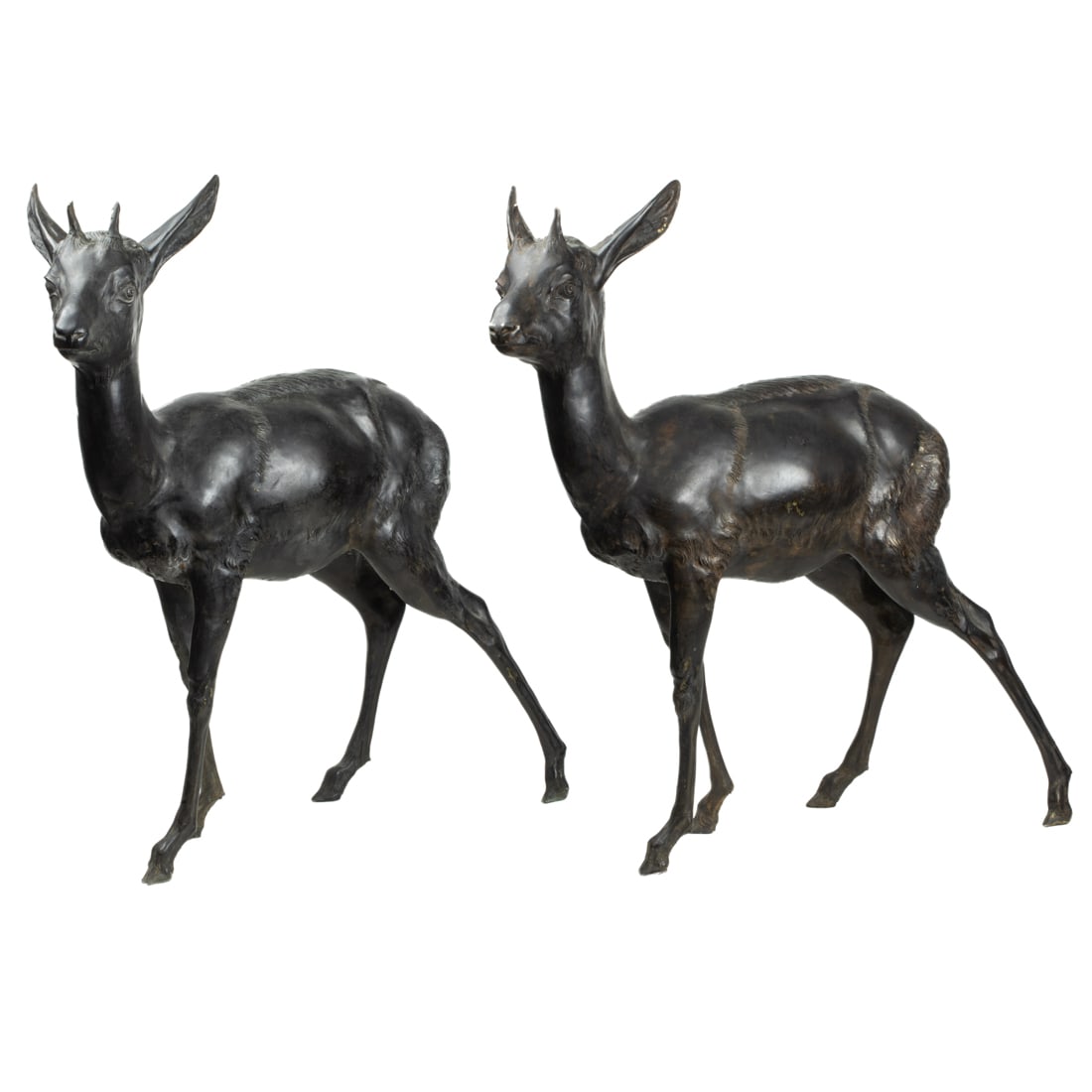 A group of two patinated bronze studies of fawns (1 of 1)