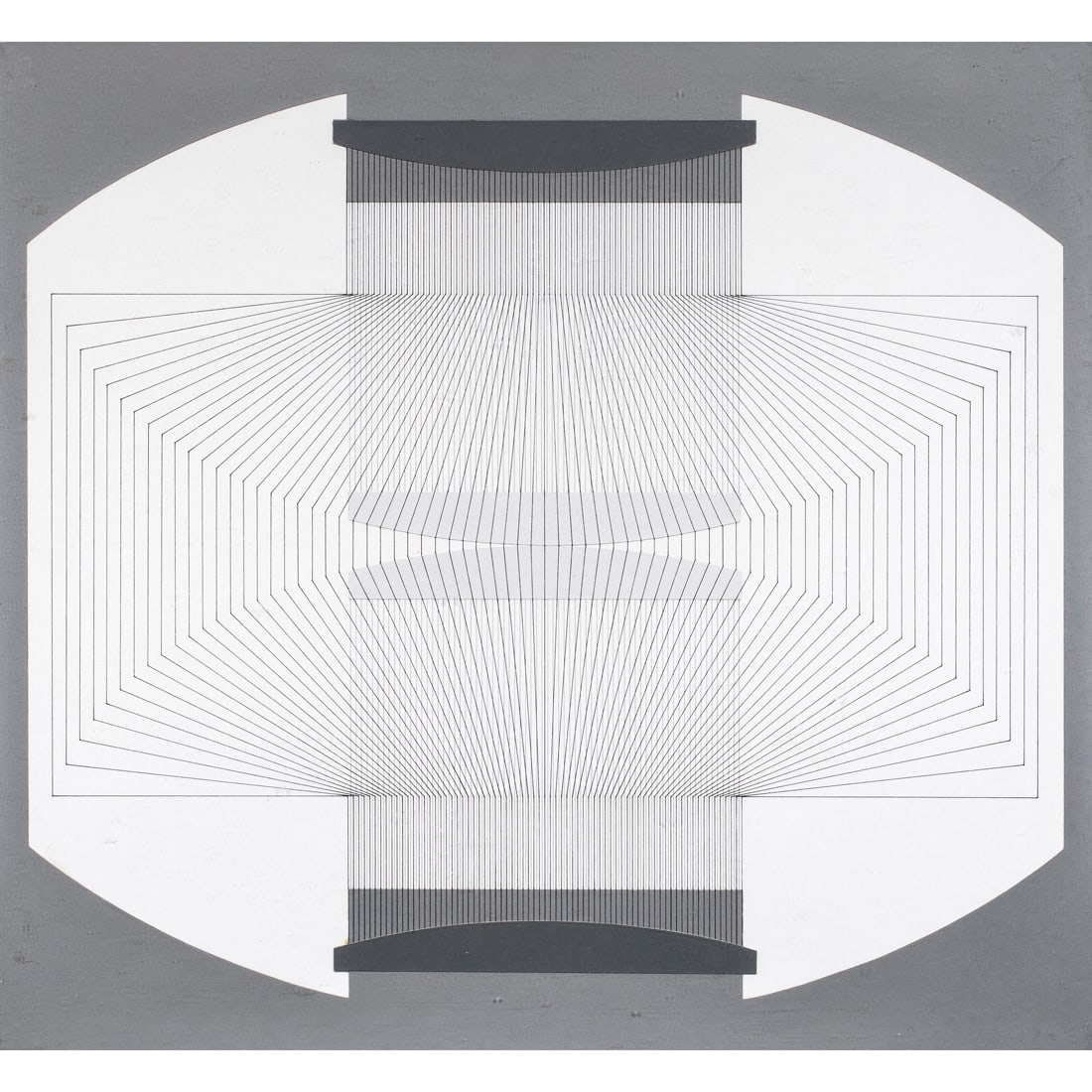 Collage, Brian Fisher: Brian Fisher (American, 20th century), "Disengagement," 1966, collage with ink on paper, signed, titled, and dated verso, image: 13"h x 14.75"w, overall (with frame): 16.25"h x 17.25"w