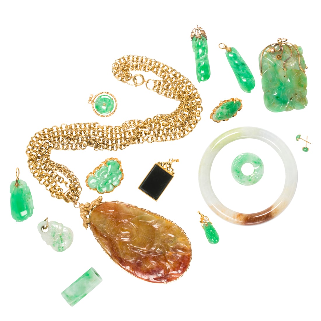 A group of jade and mostly gold jewelry (1 of 1)