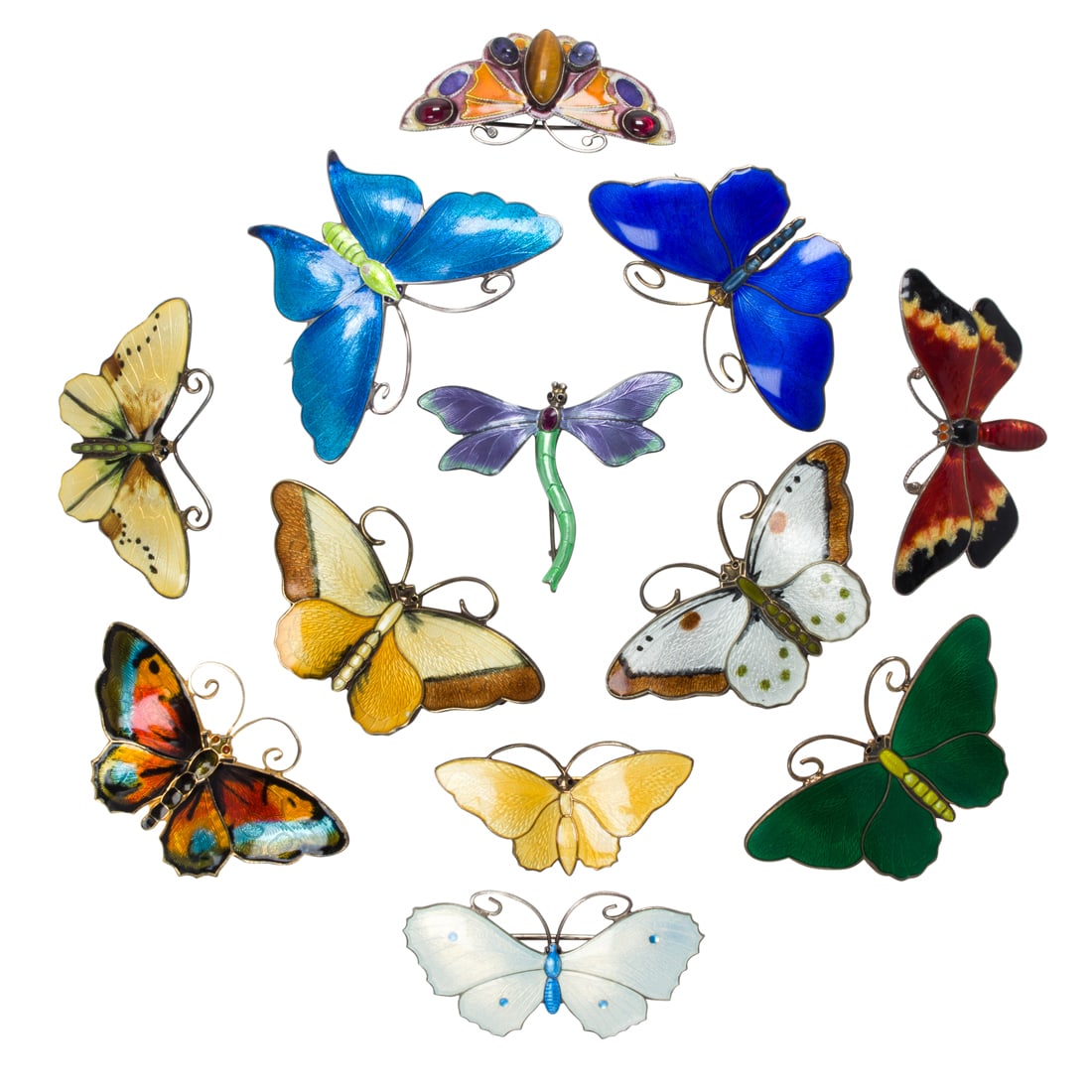 A collection of enamel, gem-set and silver butterfly brooches (1 of 1)