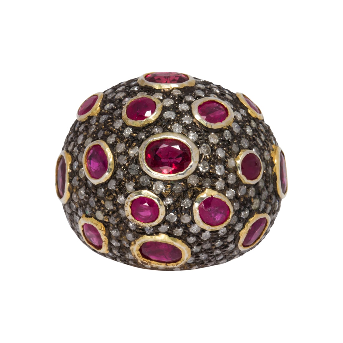 A ruby, diamond, blackened silver and 14k gold ring (1 of 2)