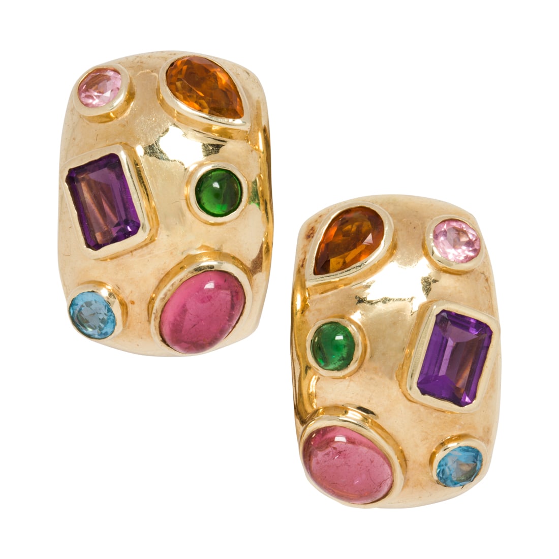 A pair of gemstone and 14k gold ear clips (1 of 1)