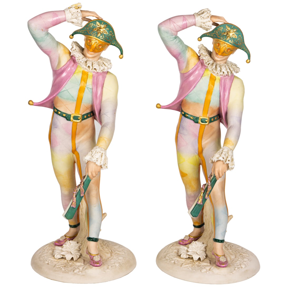 Two Cybis bisque porcelain figures of Harlequin holding a slapstick (1 of 5)
