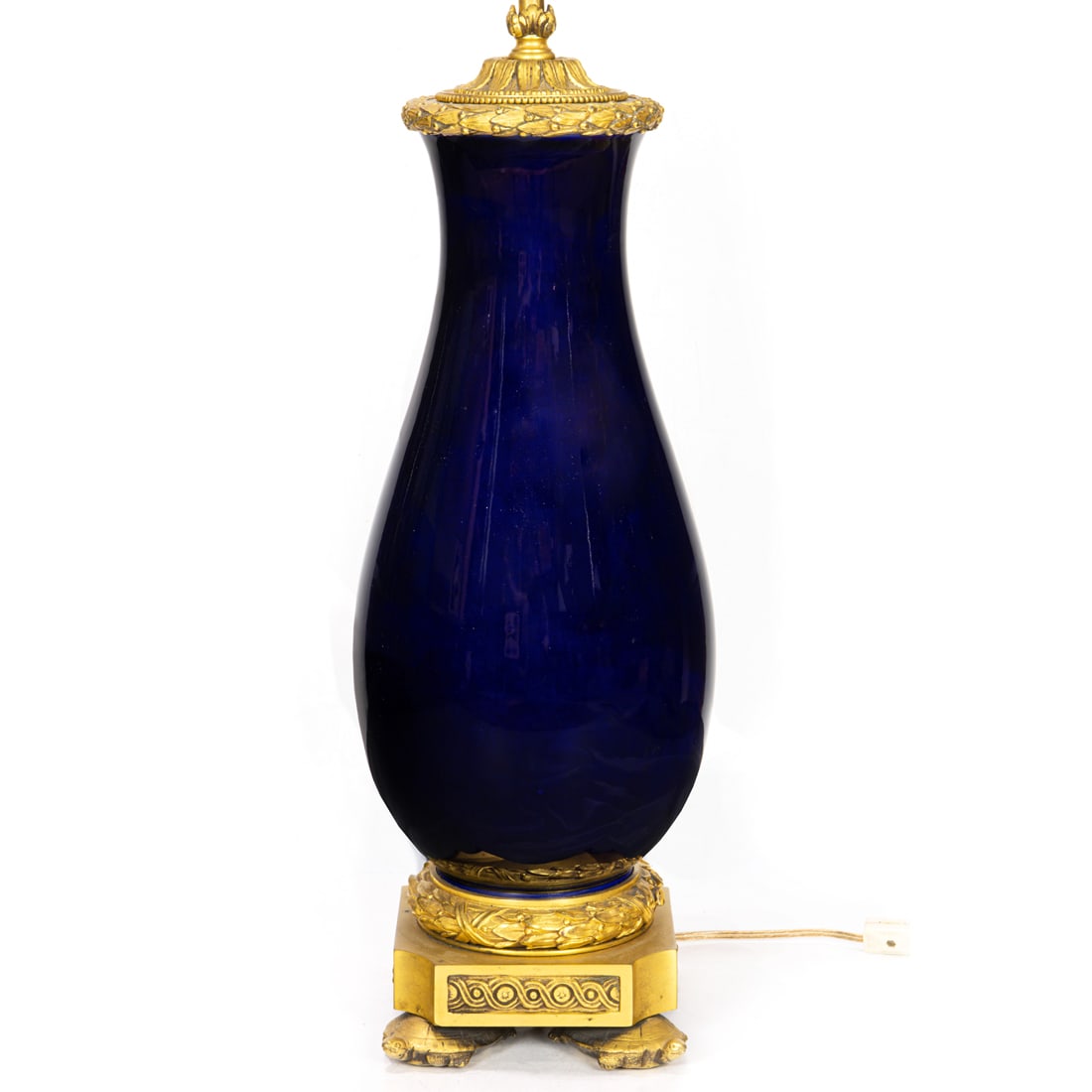 A Louis XVI style gilt bronze mounted cobalt porcelain table lamp (1 of 4)