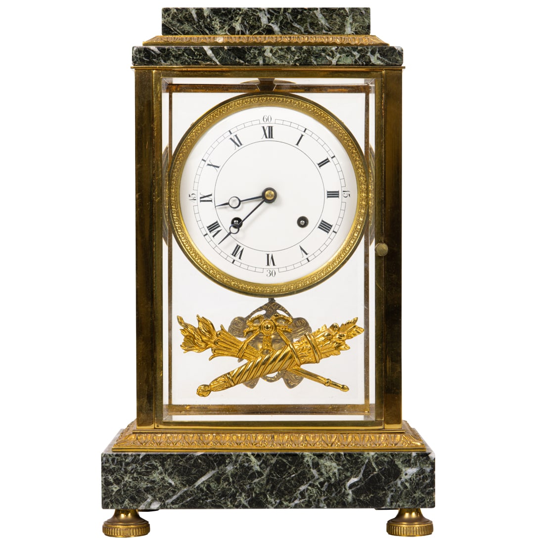 A Louis XVI style gilt bronze and marble four glass mantel clock (1 of 5)