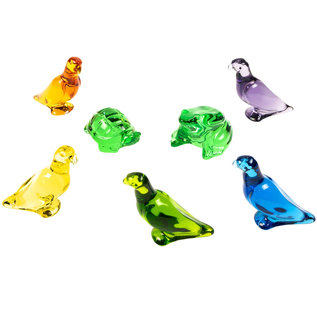 Seven Baccarat colored glass animals (1 of 3)