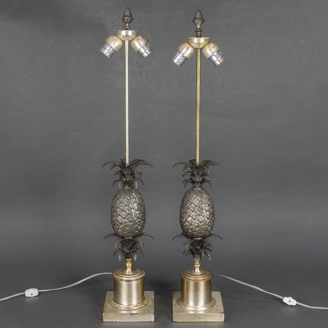 A pair of silvered metal pineapple lamps (1 of 4)