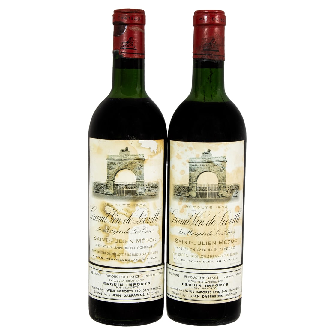 1964 Grand Vin de Leoville: (lot of 2) 2 bottles, 1964 Grand Vin de Leoville du Marquis de Las Cases, Saint-Julien-Medoc (Bordeaux)