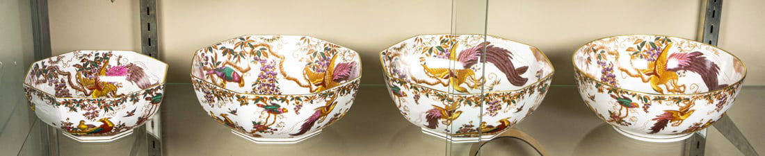 Four Royal Crown Derby porcelain serving bowls in the Olde Avesbury pattern with gilt rims (1 of 1)