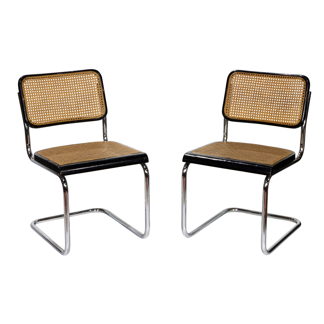 A pair of Marcel Breuer Cesca ebonized and caned chairs, Virco paper label (1 of 5)