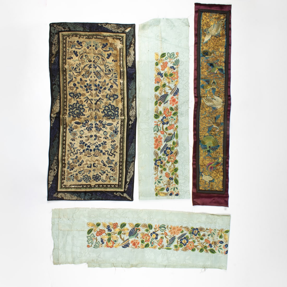 (lot of 9) Chinese embroidered sleeve bands: (lot of 9) Chinese embroidered sleeve bands. From 23"h x 11.5"w to 49" h x 6.375"w.