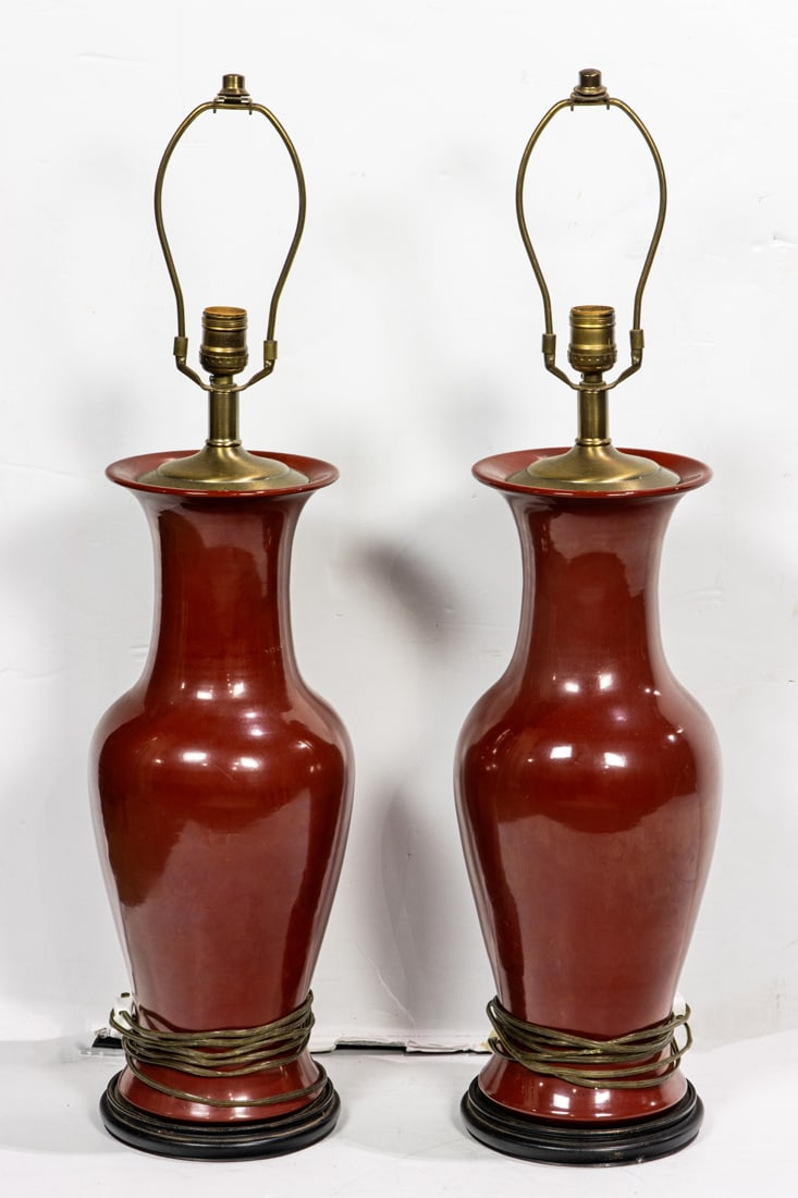 Pair of Chinese copper-red glazed vases as lamps (1 of 1)