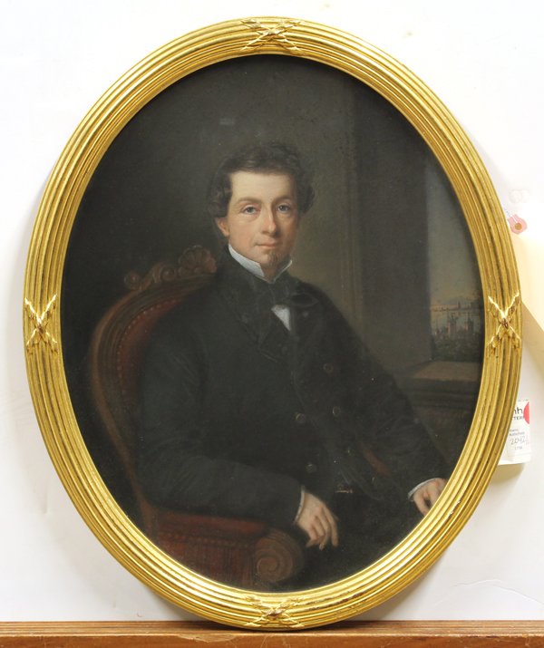 Pastels, signed ''H. Siebert,'' Couple: Pair of framed pastels on paper, Distinguished Couple, 1859, German School, signed ''H. Siebert,'' sight: 17.5''h x 13.75''w (oval), overall: 20.25''h x 16.25''w, Bonhams & Butterfields label affixed