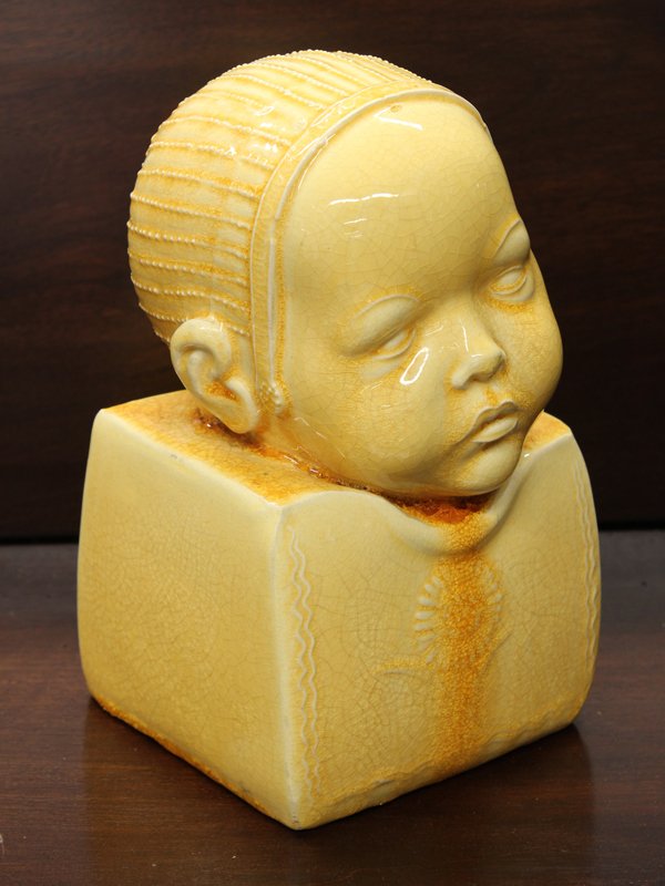 Ceramic sculpture, Beniamino Benevenuto Bufano: Glazed ceramic sculpture, Bust of a Young Child, by Beniamino Benevenuto Bufano (Italian/American, 1898-1970), unsigned, overall: 8.75''h x 5''w x 4.5''d. Provenance: Property of a Northern California