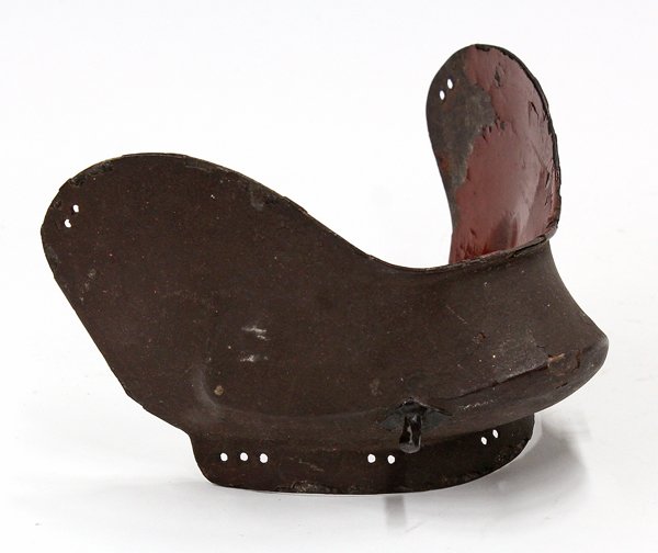 Japanese Samurai Menpo Armored Face Mask: Japanese facial armor/mask, hanbo (= half mask covering the chin and jaw ), with a reddish brown lacquered interior, burnt amber color exterior (losses), 6''l
