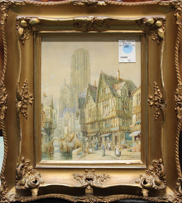 Watercolor, Henry Thomas Schafer, Morlaix Brittany: Framed watercolor, Morlaix Brittany, by Henry Thomas Schafer (British, 1854-1915), signed ''H. Schafer'' lower right, titled lower right, overall: 15.5''h x 13.5''w