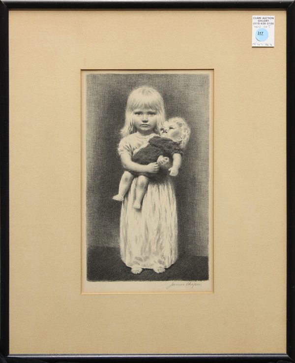 Lithograph, James Chapin, Little Girl with a Doll: Framed original lithograph, ''Little Girl with a doll'', by James Chapin, pencil signed ''James Chapin'' lower right, sight: 12.75''h x 6.5''w, overall: 20.75 x 16.75