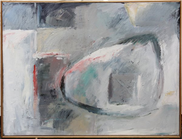 Paintings, Abstract, Contemporary: Pair of framed oils on canvas, Dark and Light, American School, 20th century, each signed ''Larson'' verso, overall: 37''h x 47.5''w each