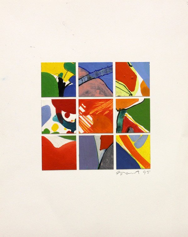 Mixed media, James Grant, Abstract, Contemp.: (Lot of 3) Unframed mixed media collages on paper, Color Interplay I (1985) and II (1995) and Black Study, all by James Grant (Californian, 1924-1997), each signed ''Grant,'' largest paper: 15''h x 12