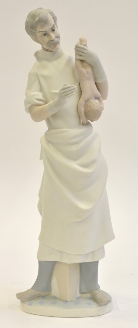 Lladro: Lladro bisque sculpture of a doctor with baby, 14''