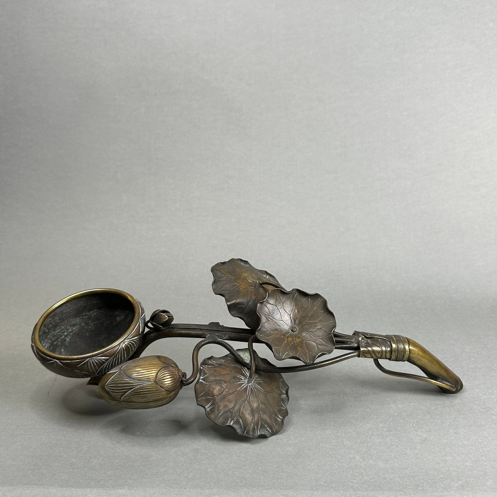 Japanese Bronze Censer in Lotus Spouting Form, Meiji period: Japanese bronze censer in lotus spouting form, Meiji period. 15"h (38.10 cm) Note: This item is located at our offsite warehouse in CT where it can be shipped.