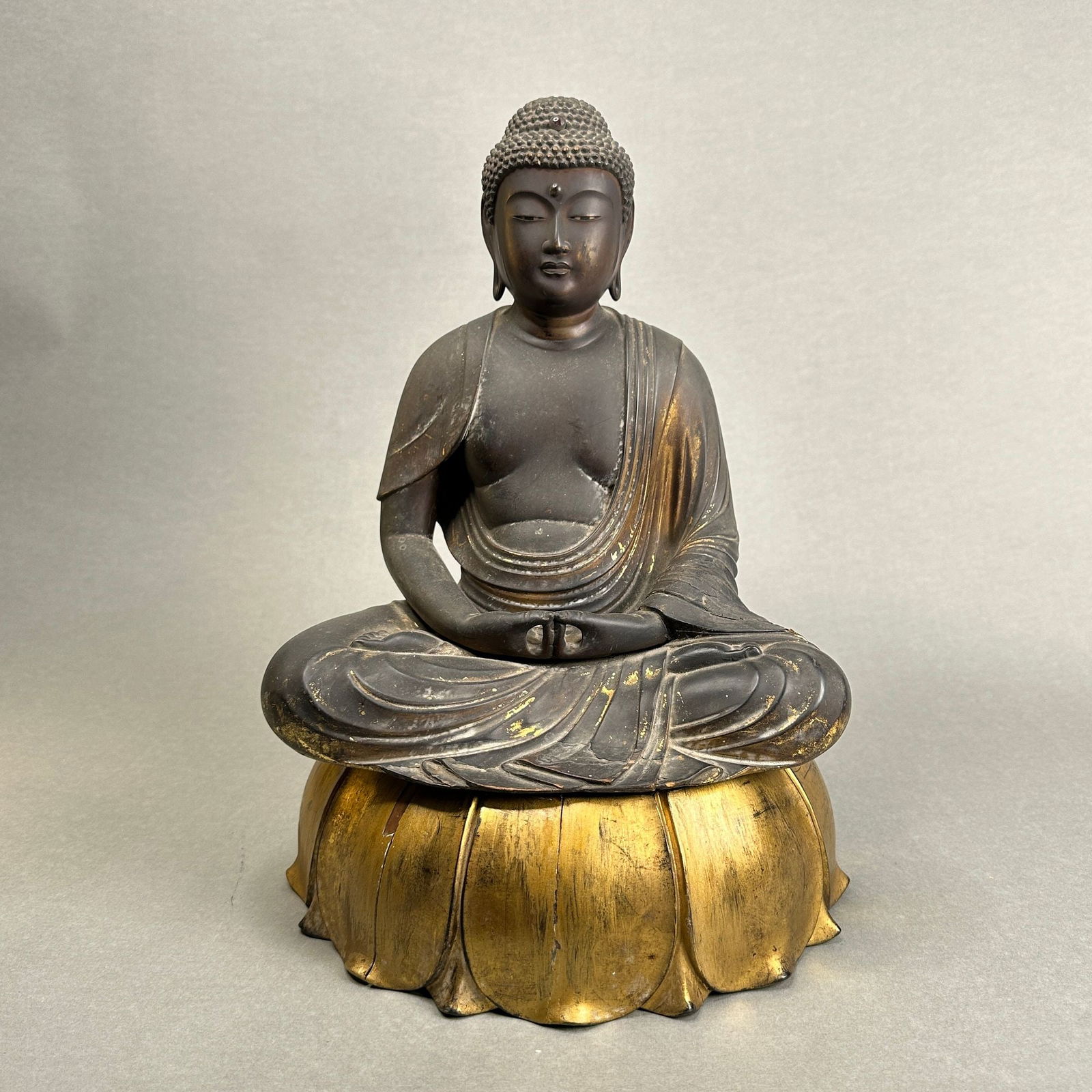 Japanese Carved and Parcel Gilt Wooden Buddha, Edo Period (1 of 10)